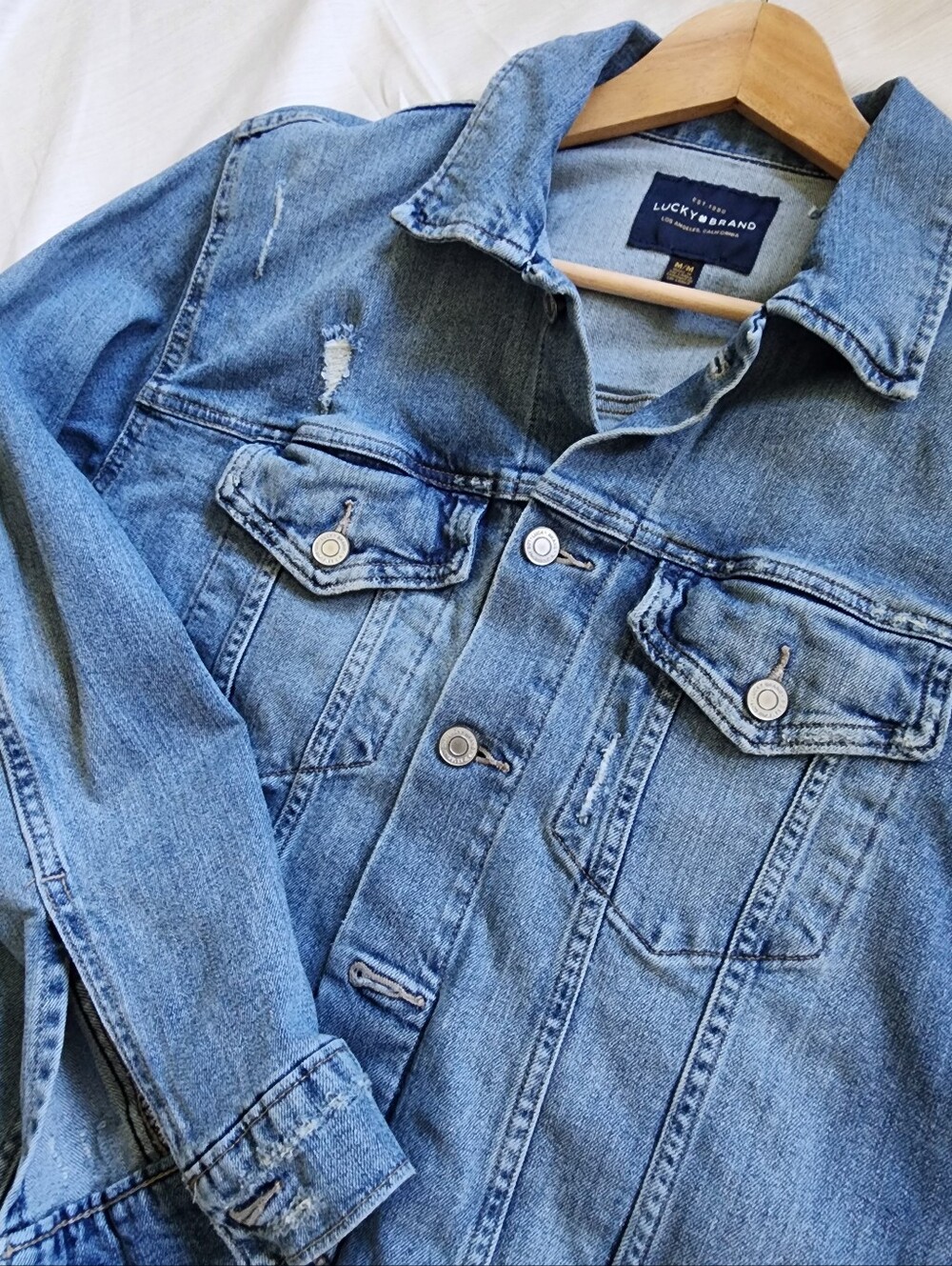 Lucky Brand Tomboy Trucker Oversized Distressed Denim Jacket Size M